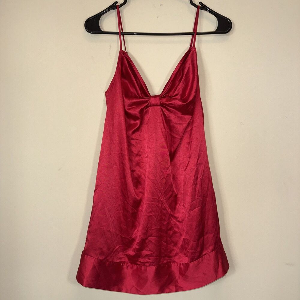NWT VICTORIA SECRET Small Nightgown Red Satin Romantic Bow Front *READ*